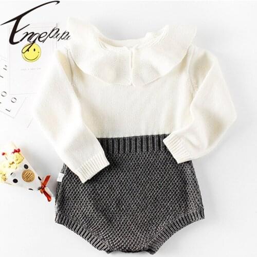 Engepapa Spring Autumn Toddler Baby Girls Clothes Doll Collar Knitting Long Sleeve Jumpsuit Infant Baby Girls Bodysuits
