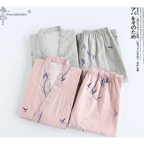 2PCS Japanese Lover Clothing Set Home Service Printed Kimono Yukata Cotton Steaming Wear Pajamas Man Woman Bathrobe Nightgown