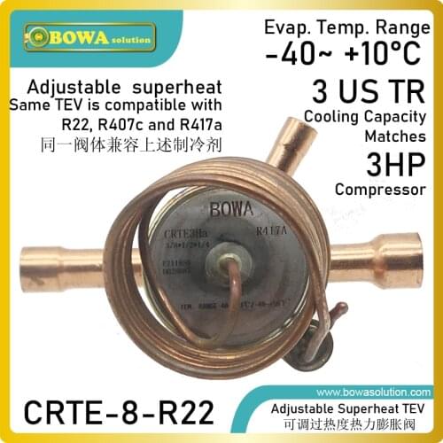 3TR R22 TEV matches 3HP refrigeration & air-condtioning compressor and its injection is controlled by the refrigerant superheat