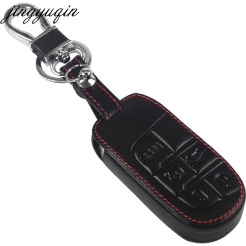 Jingyuqin Leather Cover For JEEP Grand Cherokee Dodge JCUV dart Journey Chrysler 300C Fiat Car Key 5 Buttons Remote Case