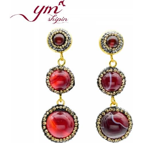 Round Natural Stone Beads Earrings Handmade Jewelry Geometry Charms Long Earrings For Women Vintage Wedding Jewelry EH0106