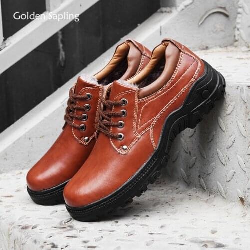 Golden Sapling Winter Shoes Men Comfortable Warm Plush Leather Mens Casual Shoes Fashion Leisure Footwear Classic Walking Flats