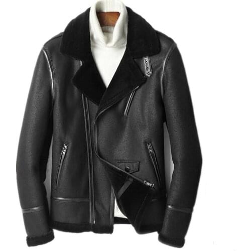 Genuine Leather Jacket Mens Winter Jacket Real Sheepskin Coat for Men Wool Fur Liner Motorcycle Jacket Chaqueta T-12-1801MY1895