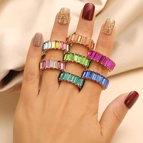 2021 New Rainbow Ring Cubic Engagement Ring For Women Eternity Colors Ring Females Jewelry Accessories Wholesale