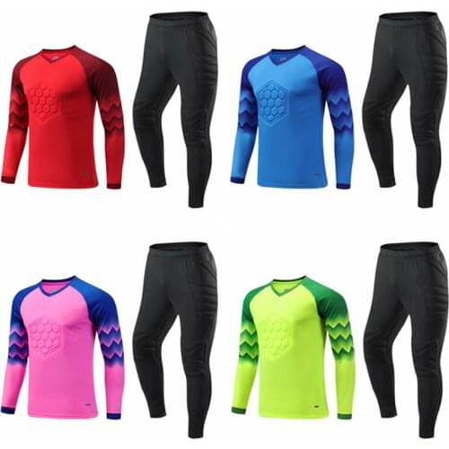 New Kids Adult Soccer Goalkeeper Uniform Sets Protective long Sleeve Training Kit Football Goalkeeper Jersey Tops and Pants