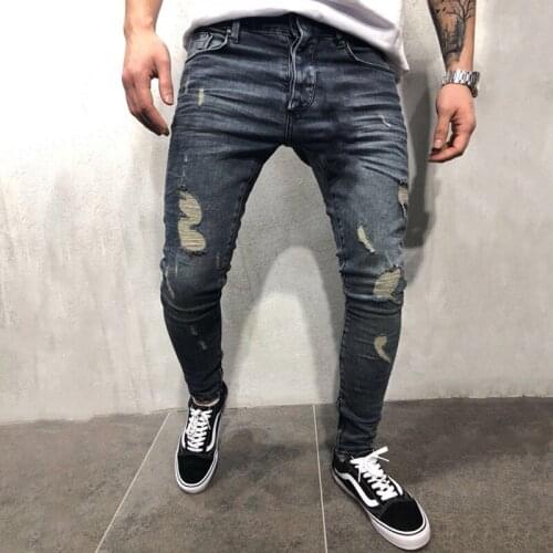 New Men Vintage gray Washed Ripped Skinny Jeans Hip Hop Destroyed Frayed Slim Large Size Men Motorcycle Joggers Denim Pants 4XL