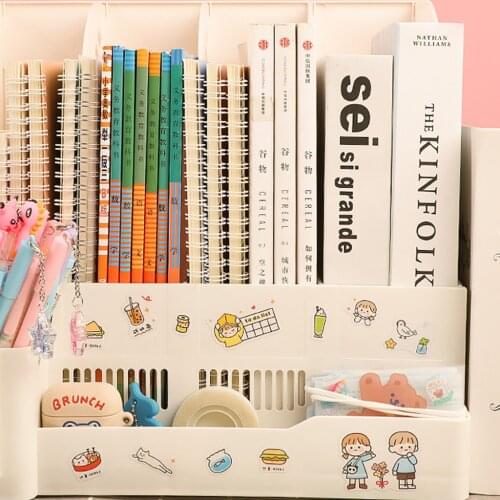 Office Desktop File Organizer Holder for File Cabinets 4-layer Vertical File Holder with Lable Window 3 Mini Pen Holder