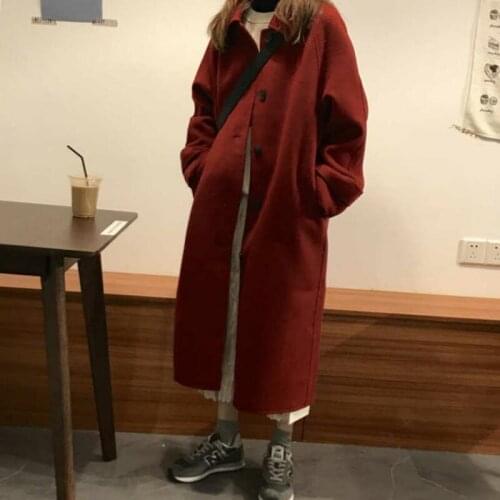 Autumn and winter loose Korean version of the new woolen style over the knee thick mid-length coat jacket women
