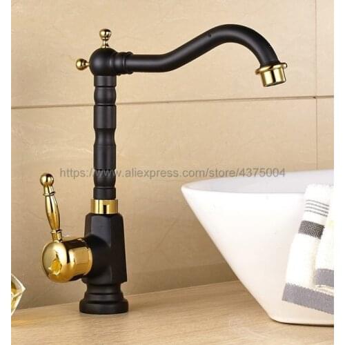Luxury Black Gold Color kitchen faucet single handle single hole bathroom tap 360 degree rotation spout Hot and Cold Tap Nnf807