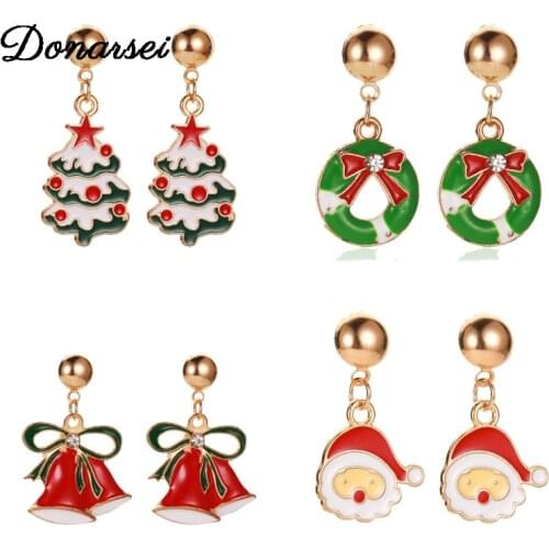 Donarsei Cute Santa Claus Christmas Earrings For Women Christmas Cartoon Snowflake Bell Drop Earrings Party Gift