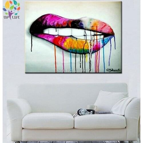 Modern abstract pot art wall canvas hand painted Street graffiti art painting the mouth lips special unique decor pciture
