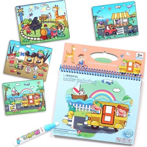 Magic Water Drawing Book Zoo Animal Dinosaurs Coloring Book Doodle Magic Pen Painting Drawing Board For Kids Educational Toys