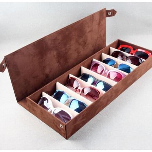 High Level Selling Velvet Storage 8 Grids Display Glasses Case With Lids Eyeglass Sunglasses Stand Box Holder Makeup Organizer