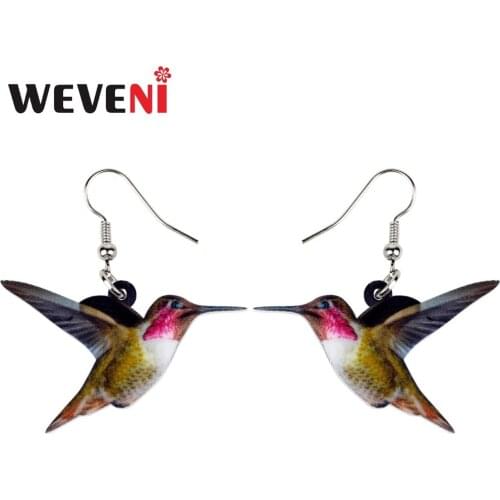 WEVENI Acrylic Flying Hummingbird Bird Earrings Big Long Dangle Drop Novelty Jewelry For Women Girls Teens Tropic Animal Charms
