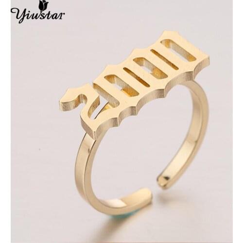 Yiustar Old English Number Rings for Women Number Ring Year 2000 Rings Stainless Steel Rings Best Gifts