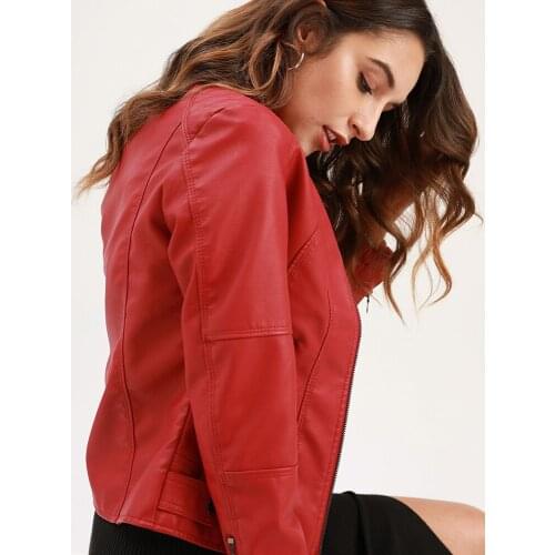 2021 Spring And Autumn Thin Leather Womens Slim Jacket Jacket Ladies Motorcycle Wear Large Size Stand-up Collar Leather Jacket