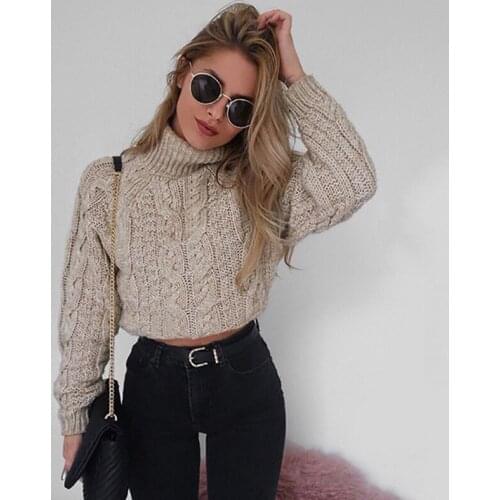 Women Twist Knitting Turtleneck Short Pullovers Autumn Winter Solid Female Sweater Sexy Long Sleeve Ladies Crop Top
