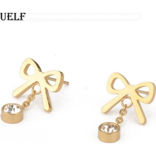Uelf Simple Trinket Bow tie Long Earrings For Women Fashion Design pendientes mujer mode Round Jewelry Accessories Brincos