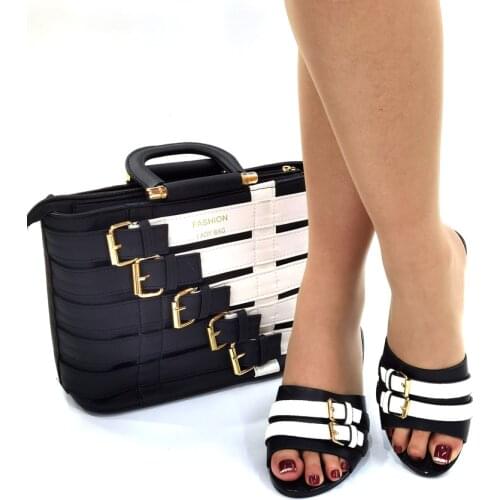 Black Color 2021 Italian Women Shoes and Bag to Match for New Year Party with Heel Comfortable African Matching Lady Shoes