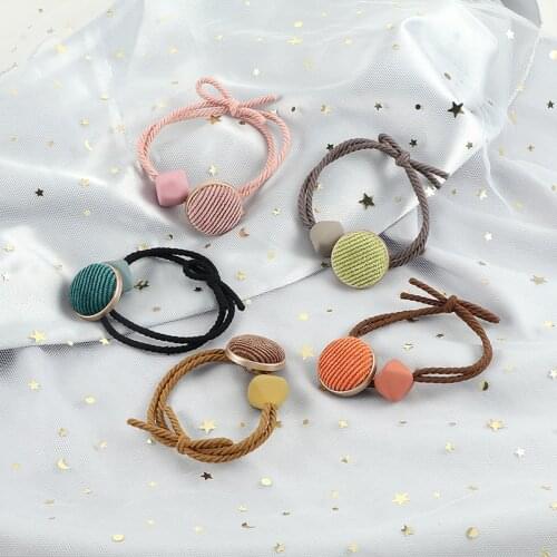 Women Girls Hair Band Corduroy Round Button Cube Rubber Band Bow-knot Headwear Creative Fashion Hair Accessories Ponytail Holder