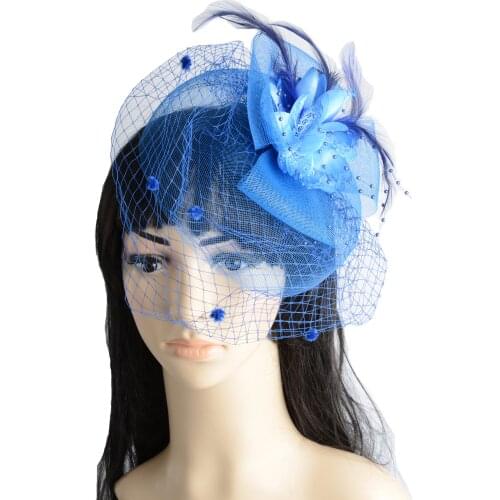 Hot Sale Elegant Flower Hat Hair Band For Female Wedding Party Bead Mesh Veil Feather Hair Clip Hair Accessories Popular in 2019