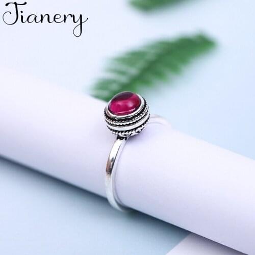 JIANERY Personality Silver Color Red Rings For Women Bridal Wedding Jewelry Adjustable Size Finger Rings