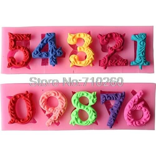 0-9 10 Beautiful Numbers 3D Silicone Mold with Stick Hole Cookware Dining Bar Non-Stick Cake Decorating Fondant Mold C146