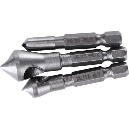 3PCS HSS Titanium Coated Countersink & Deburring Drill Bit Hand Tool Set For Cutting Through Metal Wood Drill Bits