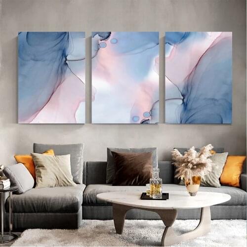 Abstract Pink and Blue Ink Wall Art Modern Poster and Print Minimalism Picture Nordic Canvas Painting for Living Room Home Decor