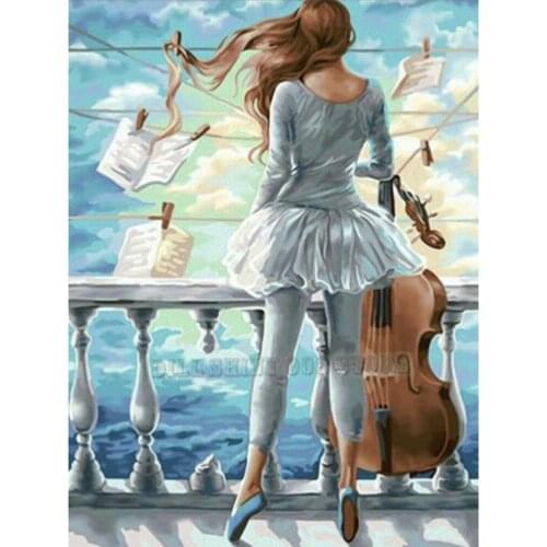5D Diy Full Diamond Painting Rhinestone Embroidery Needlework with Accessories and Tools Kit Supply Arts Cello music girl