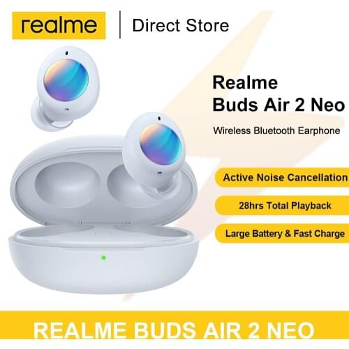 Realme Buds Air 2 Neo TWS Wireless Bluetooth Headphone Active Noise Cancellation IPX5 Fast Charge 28hrs Total Playback Earbuds