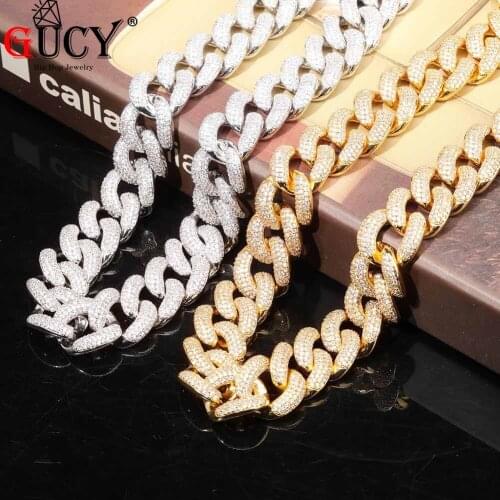 GUCY 14mm And 20mm Box Clasp Micro Pave Iced CZ Cuban Link Necklaces Chains Luxury Bling Jewelry Fashion Hip Hop For Men Gift