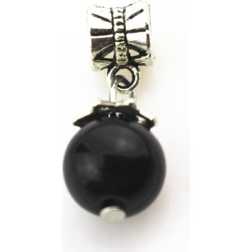 20pcs/lot black pearl charms hanging charm big hole pendant bead charm fit pando bracelet diy jewelry dangle charms
