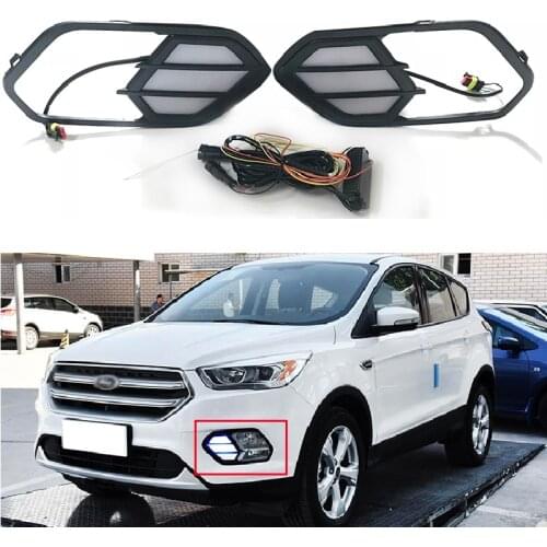 12V LED Daytime Running Light Daylight Fit For Escape Kuga 2016 2017 Turn Yellow Signal Relay Waterproof Cover Car DRL Lamp