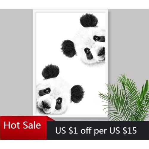 Cute Curious Panda Drawing Canvas Painting Nursery Wall Art Print Lovely Animal Pandas Picture Posters Aesthetic Room Decor