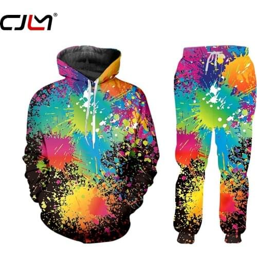 CJLM Men/woman set two pieces fashion Colorful splash ink Clothing sports suit husband Harajuku casual style tracksuit winter