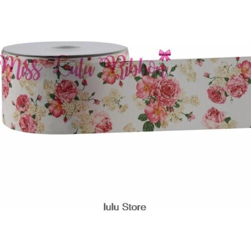 6-75mm pink rose printed grosgrain ribbon 25mm flower tape/elastic 22mm diy handmade hair bows wedding decoration 50 yards