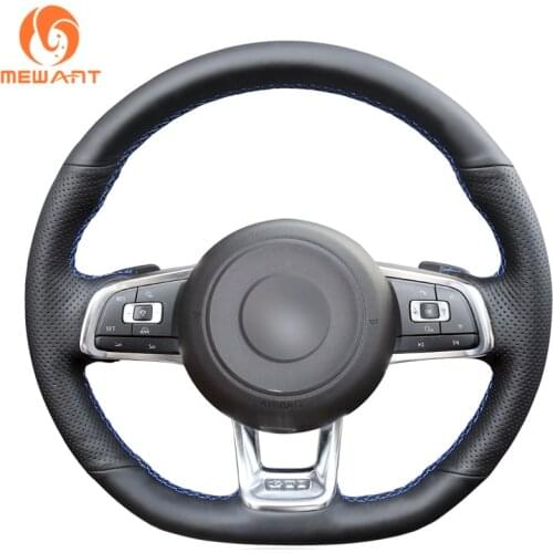 MEWANT Black Artificial Leather Car Steering Wheel Cover for Volkswagen VW Golf 7 GTI Polo GTI Tiguan Allspace (R-Line)