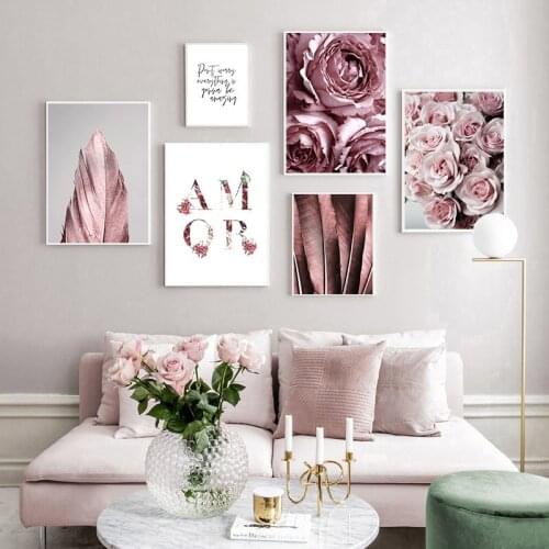 Fashion poster rose flower feather diamond painting Nordic style wall art rhinestone embroidery painting modern living room deco