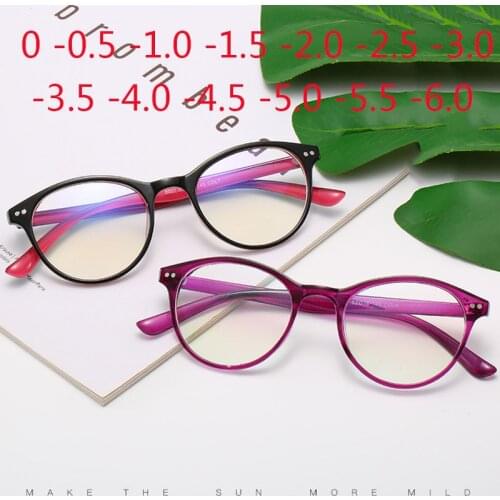 -0.5 -1 -1.5 -2 -2.5 -3 -3.5 -4 -4.5 -5 -5.5 -6 Finished Myopia Glasses Women Short-sight Eyewear Men Small Round Frame Glasses