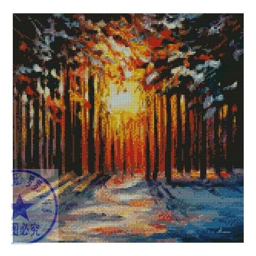 Top Quality popular lovely counted cross stitch kit forest morning sunrise sunset trees tree
