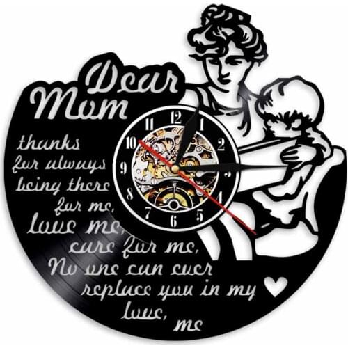 Happy Mothers Day Vinyl Record Wall Clock Creative Wall Art Room Decor Handmade LED Clock Gift For Moms Day