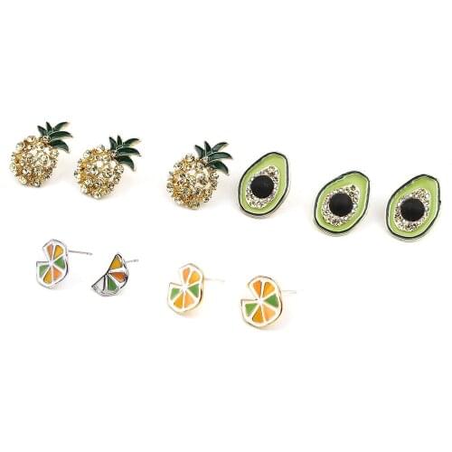 New Fashion Fruit Series stud Earrings For Women Jewelry Ear Post Stud Earrings Colorful Pinapple Avocado Orange Earrings 1 Pair