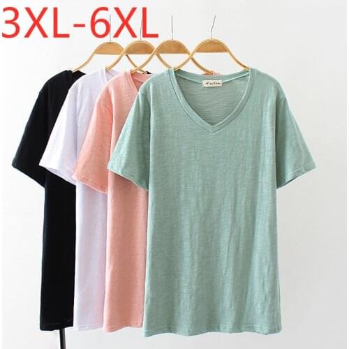 New 2021 Ladies Summer Plus Size Tops For Women Large Short Sleeve Loose Cotton Green Pink V-neck T-Shirt 3XL 4XL 5XL 6XL