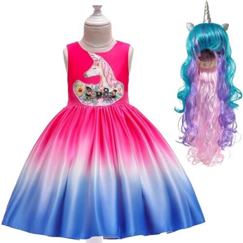 2021 New Unicorn Party Girls Dress Costume Kids Dresses For Girls Elegant Princess Dress Children Costume