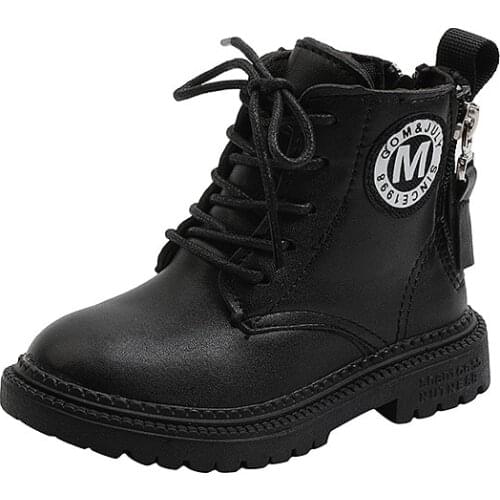 2021 New Autumn Boys and Girls Martin Boots Double Zipper Baby Short Boots British Style Leather Boots Fashion Flats Student Hot