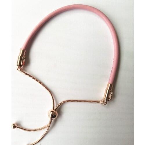New Rose gold Moments Pink Leather Slider Bracelets for women fit silver 925 charms beads DIY jewelry adjustment bracelet