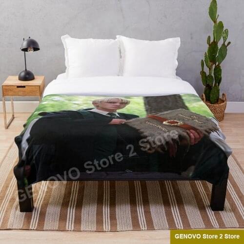 Draco Malfoy Blanket Throw Blanket Soft Sleeping Sherpa Backing Kids Girls Boys for Christmas Gift on Bed Sofa Cartoon Blanket