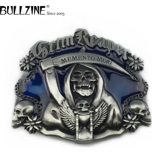 Bullzine wholesale retro zinc alloy FILM skull belt buckle blue pewter finish FP-02388-1 LUXURIOUS cowboy jeans gift belt buckle