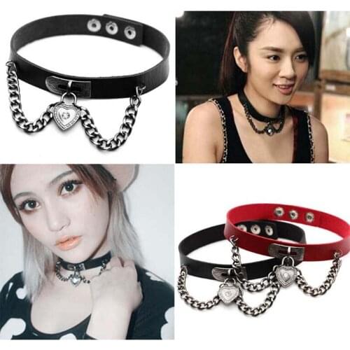 Heart Tassel Necklace Pu Leather Choker For Women Gothic Punk Style Alloy Coffee Black Red Choker Collar Fashion Jewelry